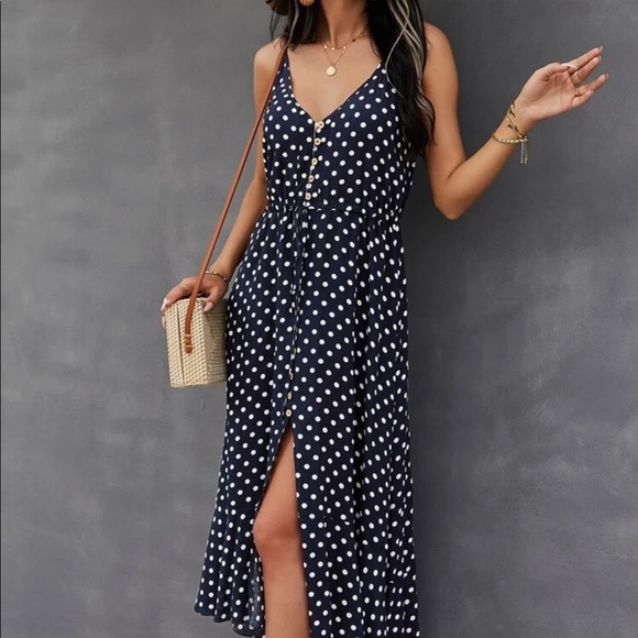 Boho gypsy dot drawstring waist cami dress - Picture 6 of 6